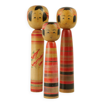 Set of 3 Japanese kokeshi dolls