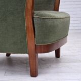 1960s, Danish highback armchair, green furniture velour, teak wood.