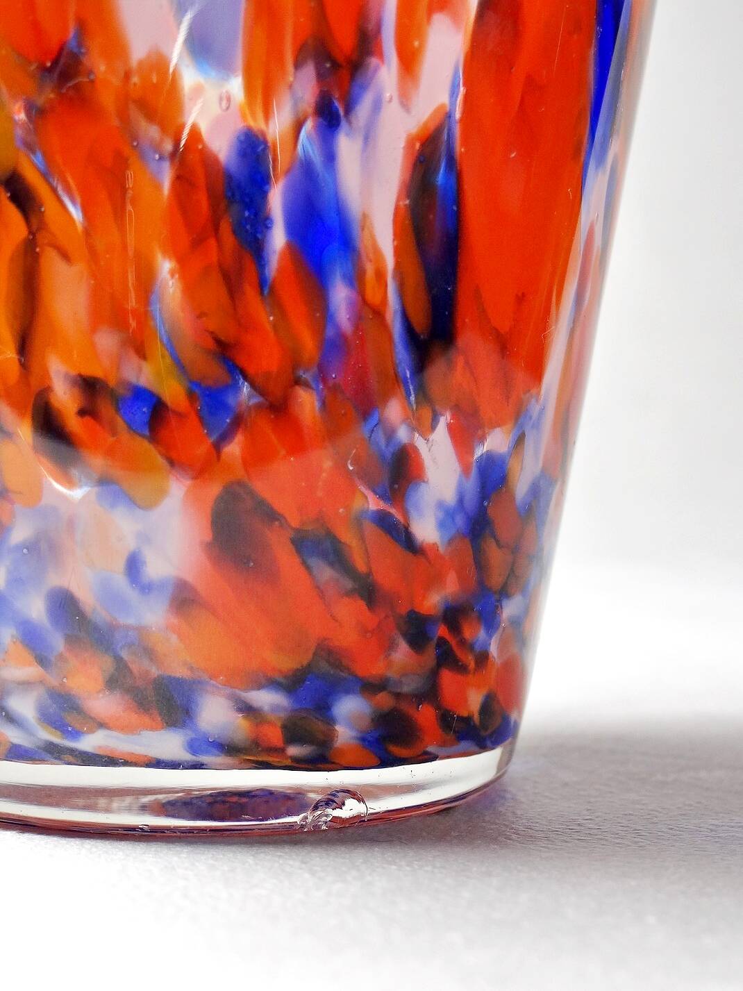 Small antique art deco cobalt orange speckled glass paste vase