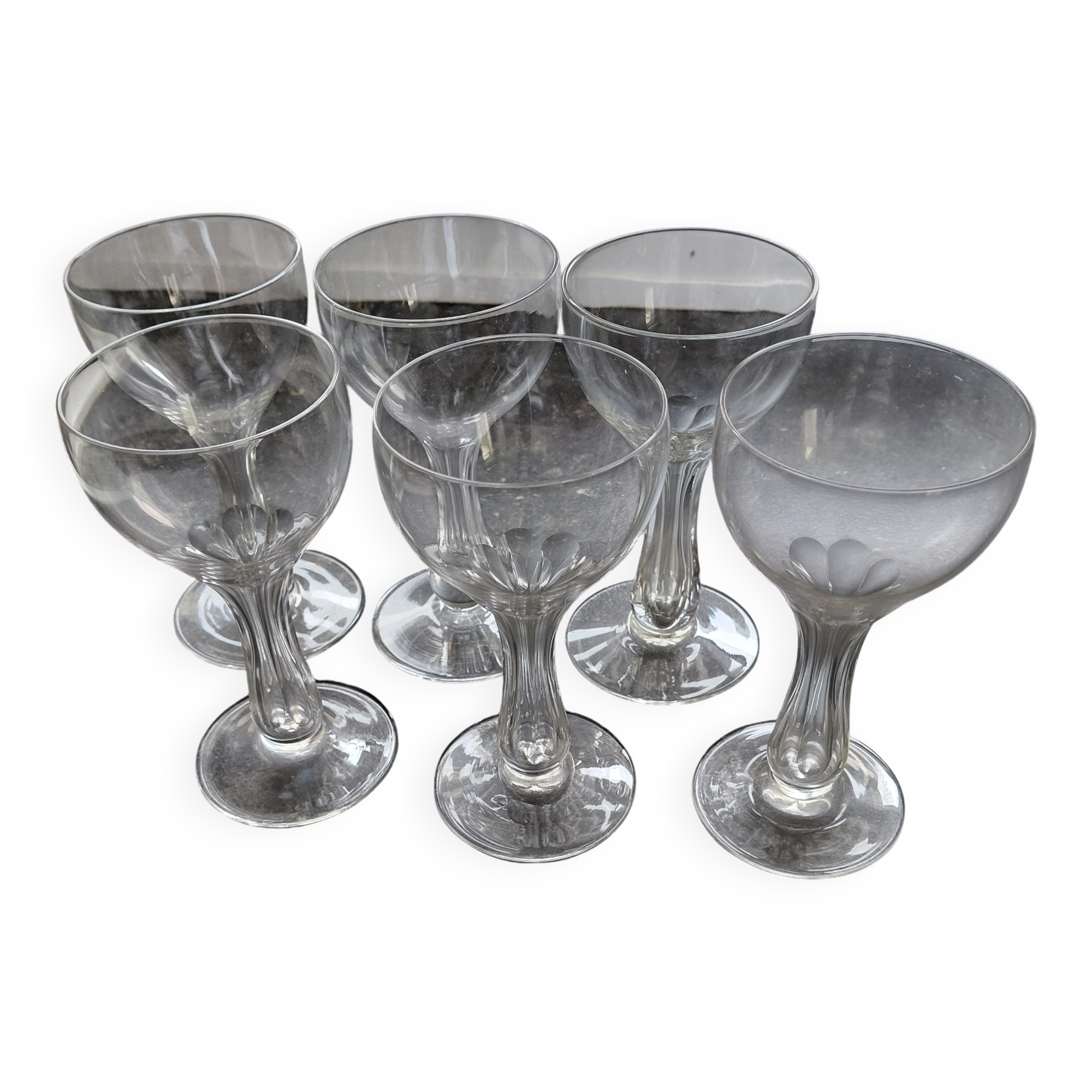 6 antique hollow stem champagne flutes