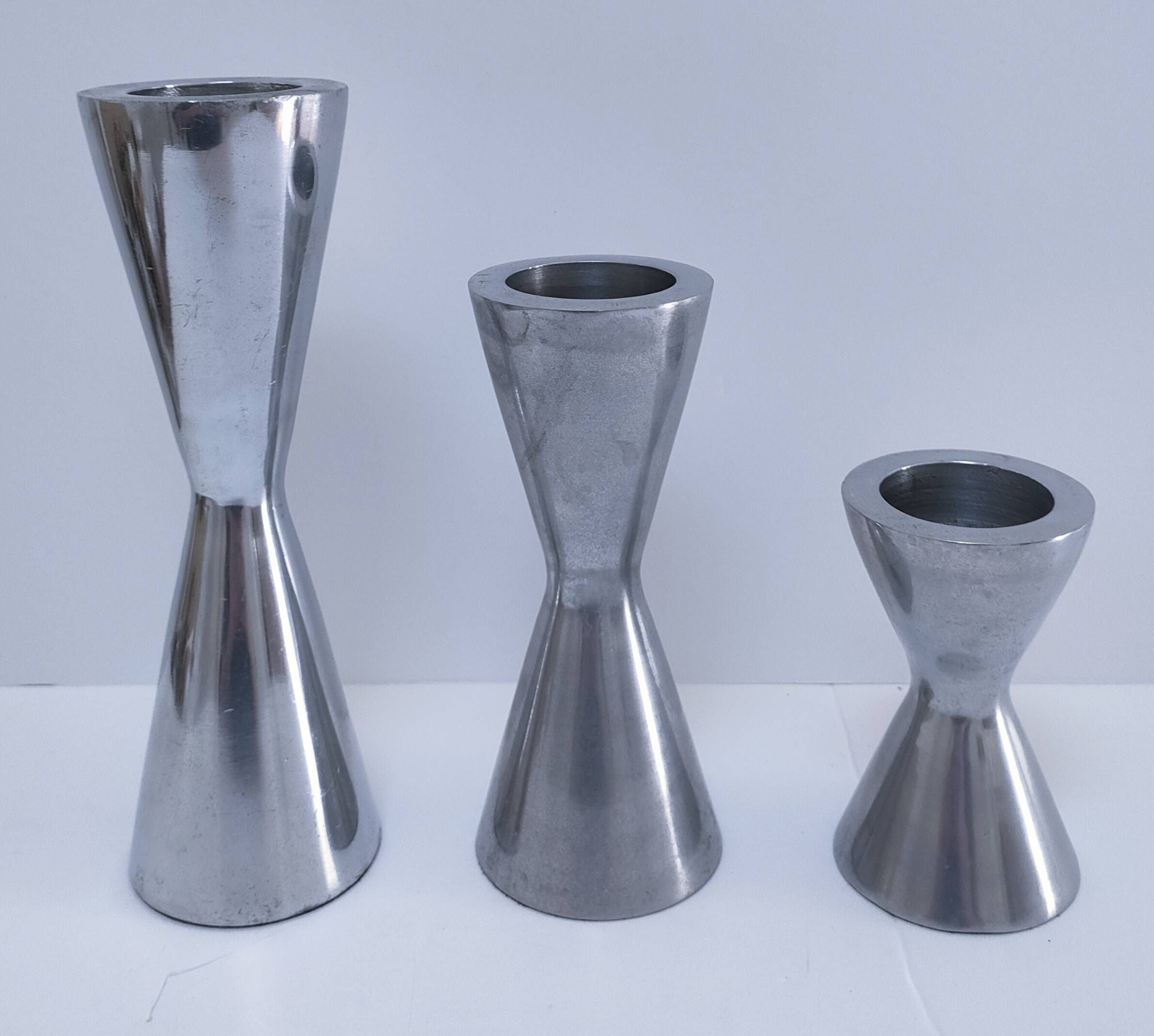 3 bougeoirs "diabolo" en aluminium, 1990