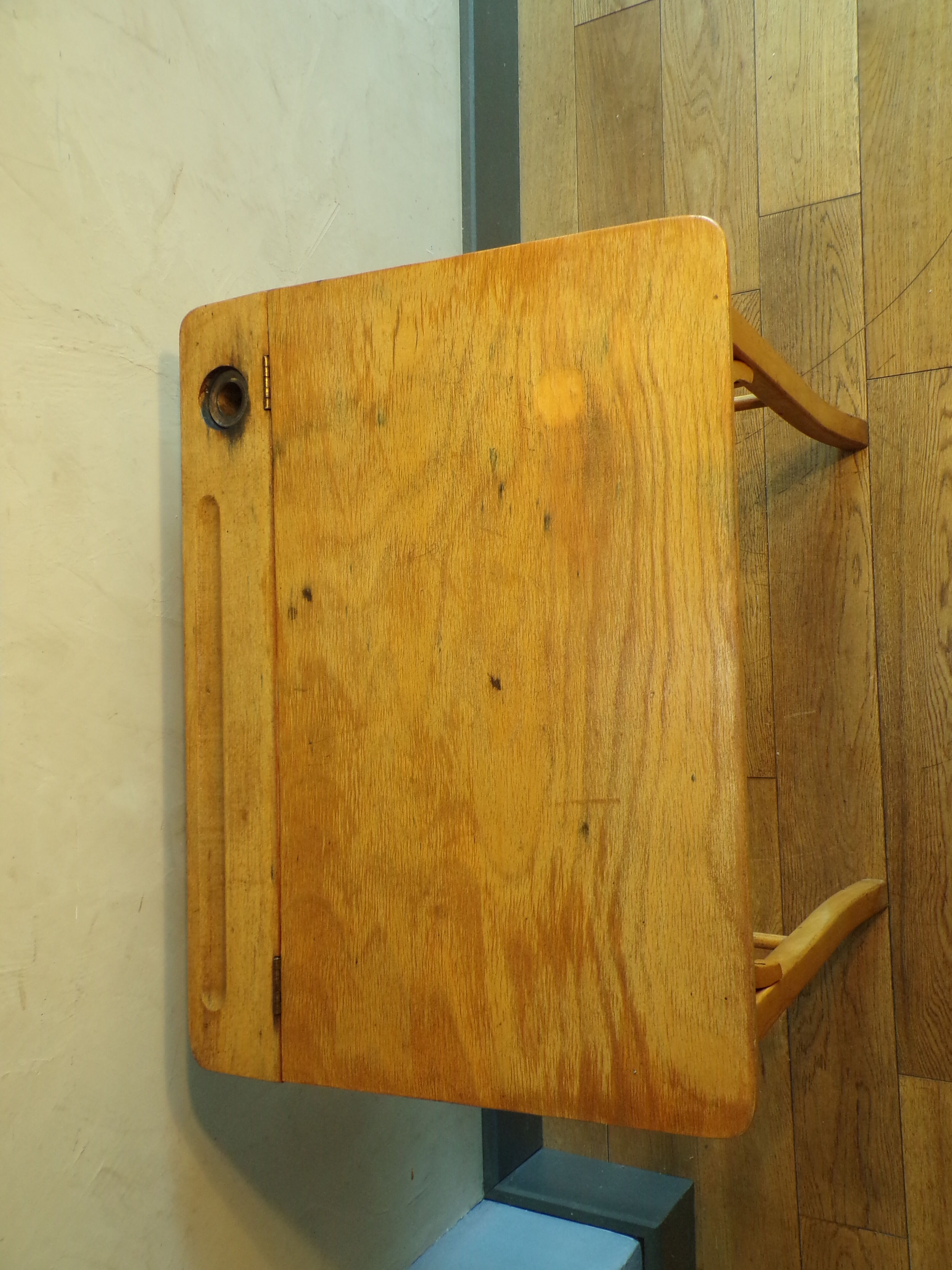 Vintage wood desk with ink