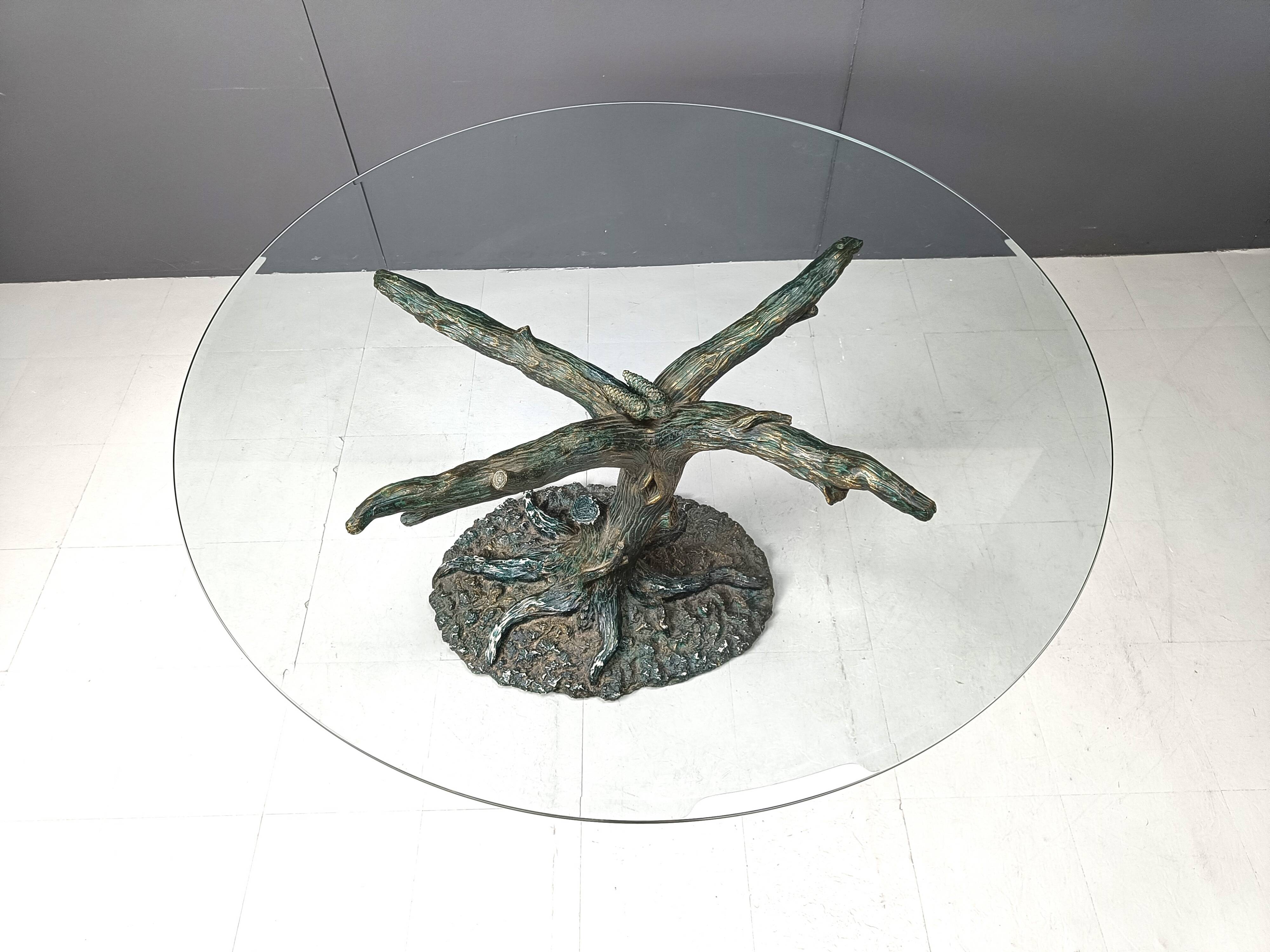 Table à manger vintage en forme d'arbre sculpté, années 1970