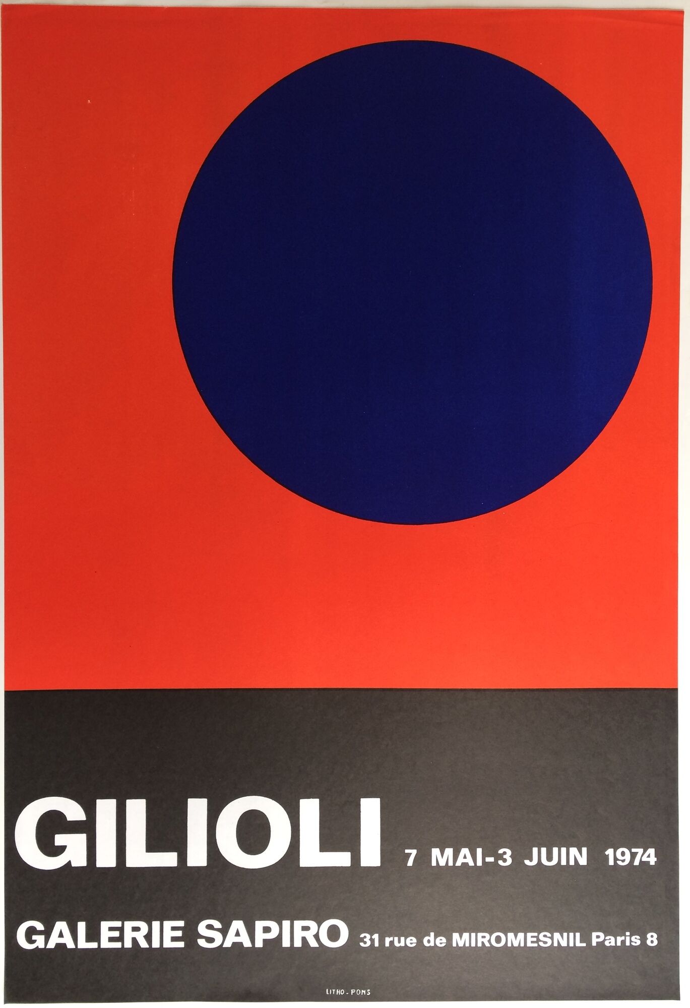 Emilio gilioli, sapiro gallery, 1974. original exhibition poster in lithography