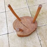 small vintage brutalist wooden tripod side table