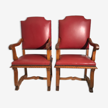 Paire de  fauteuils en skaï rouge vintage années 50