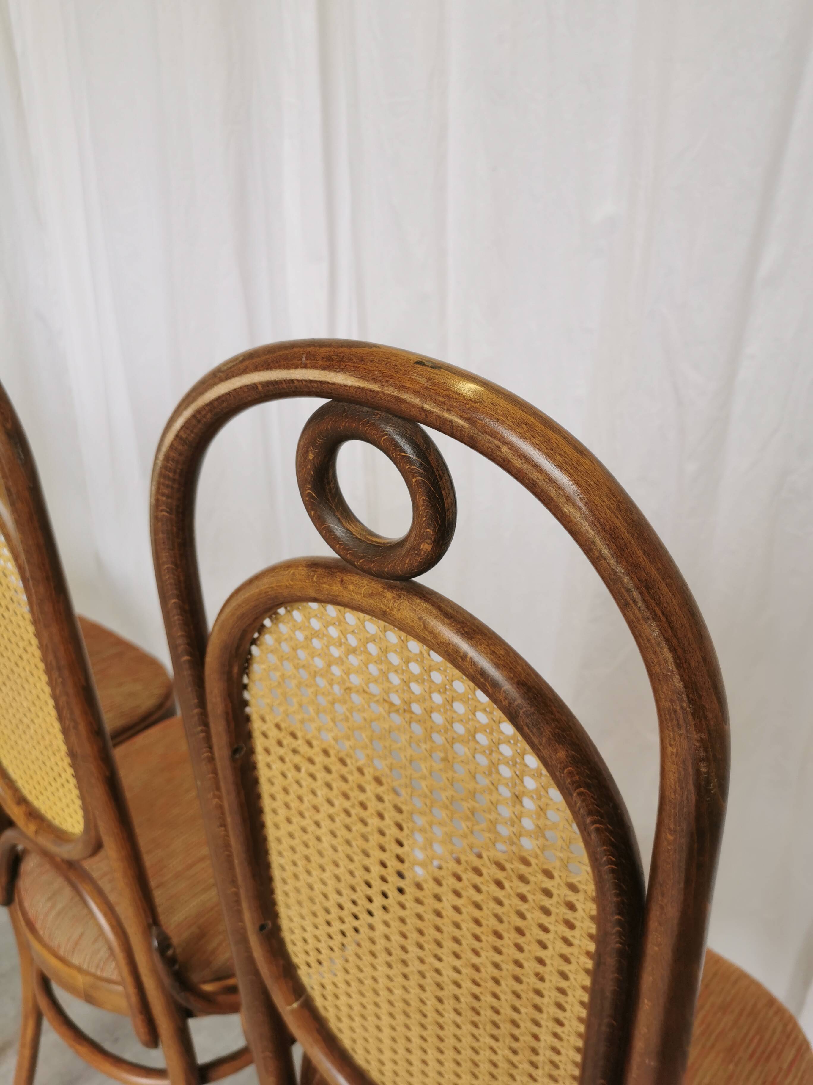 Set of 4 Vintage Bentwood Dining Chairs: Cane Back, Thonet Style