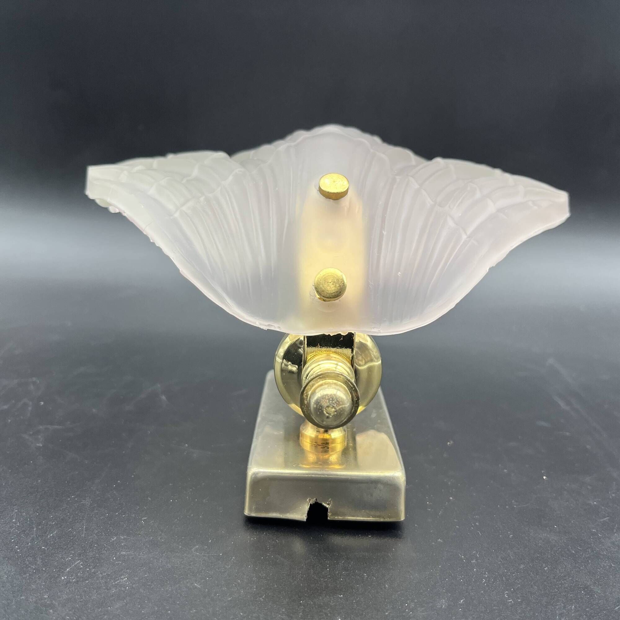 Vintage shell wall light in pink pressed glass and gold steel