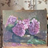 Old oil painting of hydrangeas