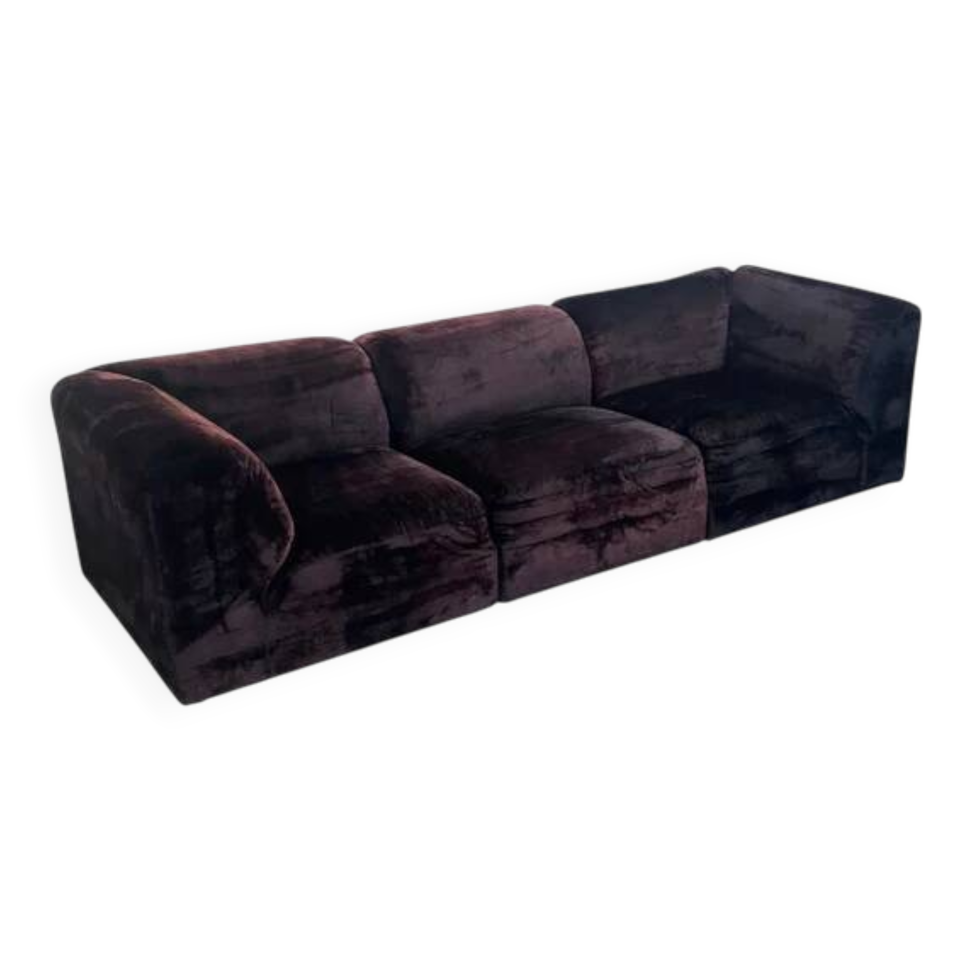 Dark aubergine velvet modular sofa, 1970s