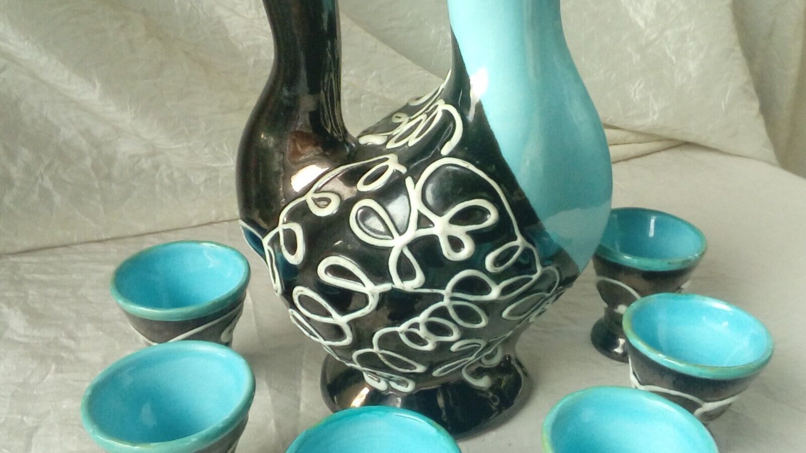 Vintage Vallauris ceramic liqueur service