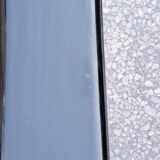 70s design coffee table in black lacquered wood with smoked glass top