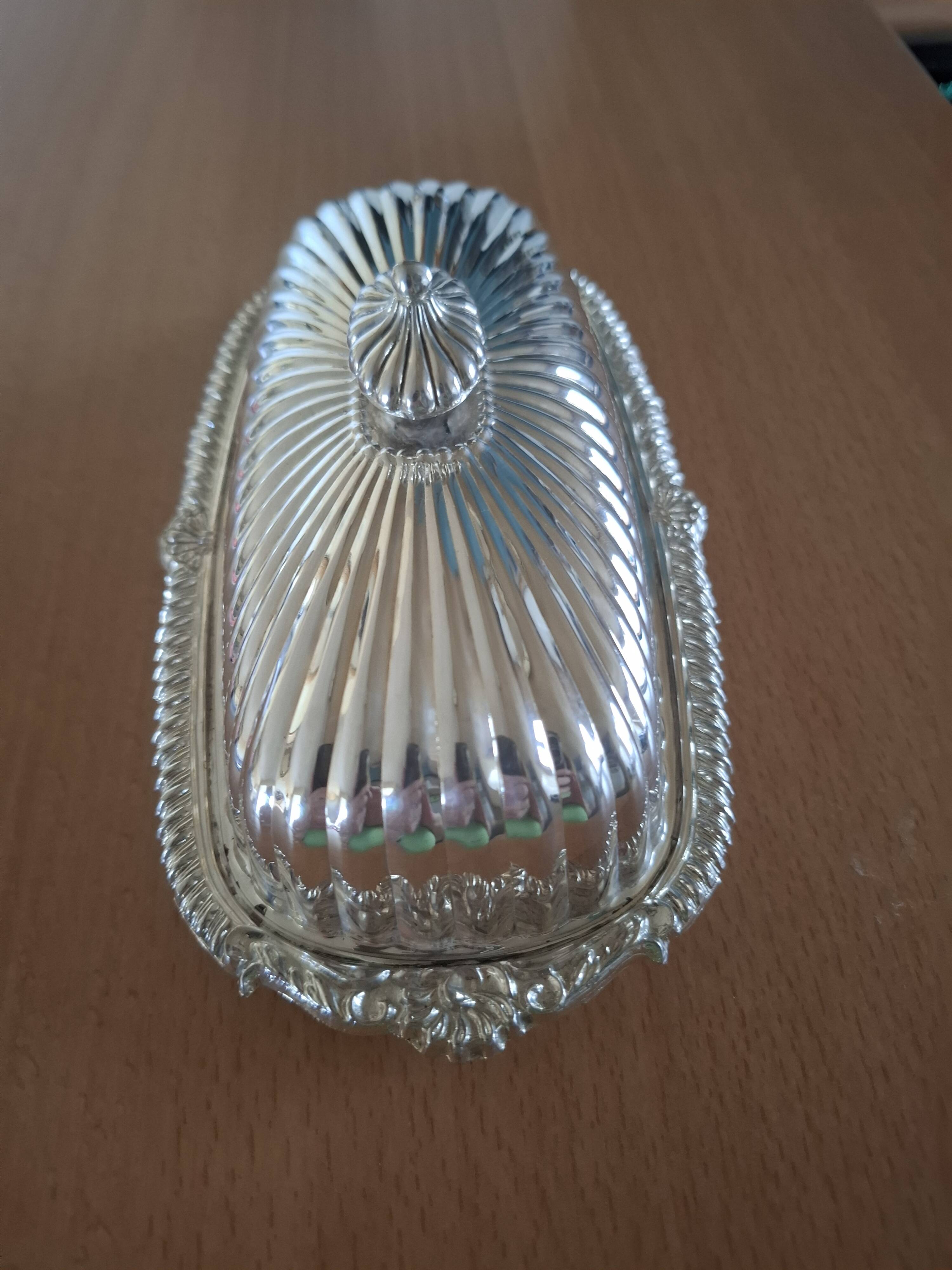 Silver metal butter dish
