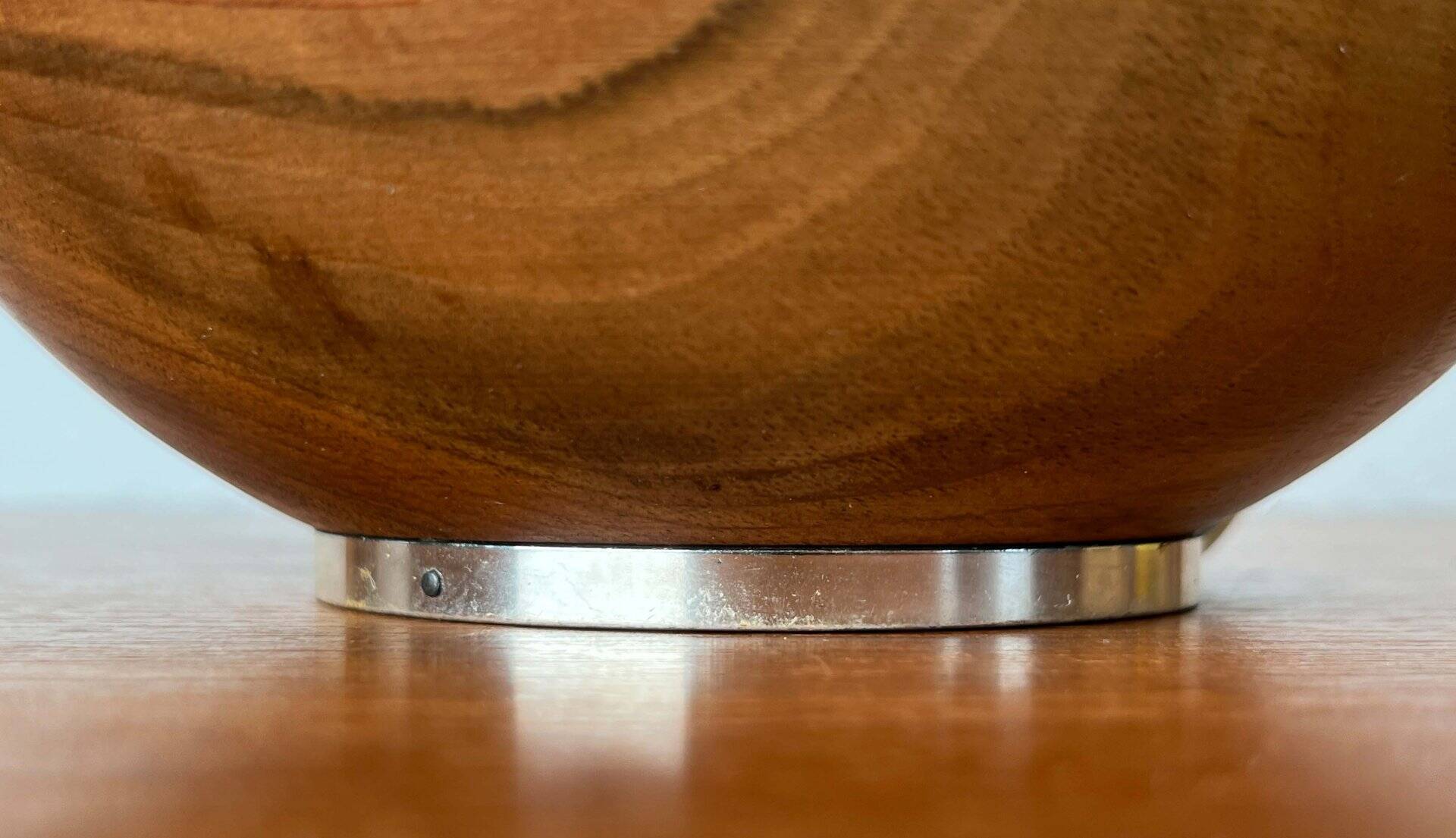 Mid-Century Modern Teak and Silver Plated Metal Bowl from Grasoli, Italy, 1960s
