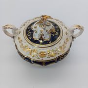 Antique porcelain sweet jar in gilded and cobalt blue, Napoleon III style.