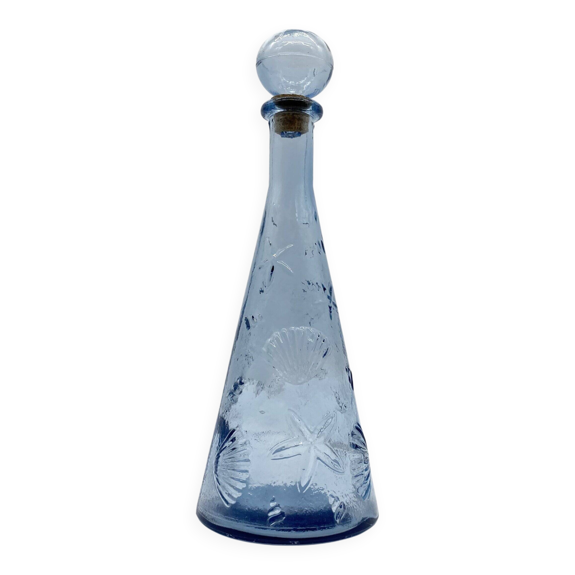 Carafe "fonds marins" verre bleu – Empoli, 1970s