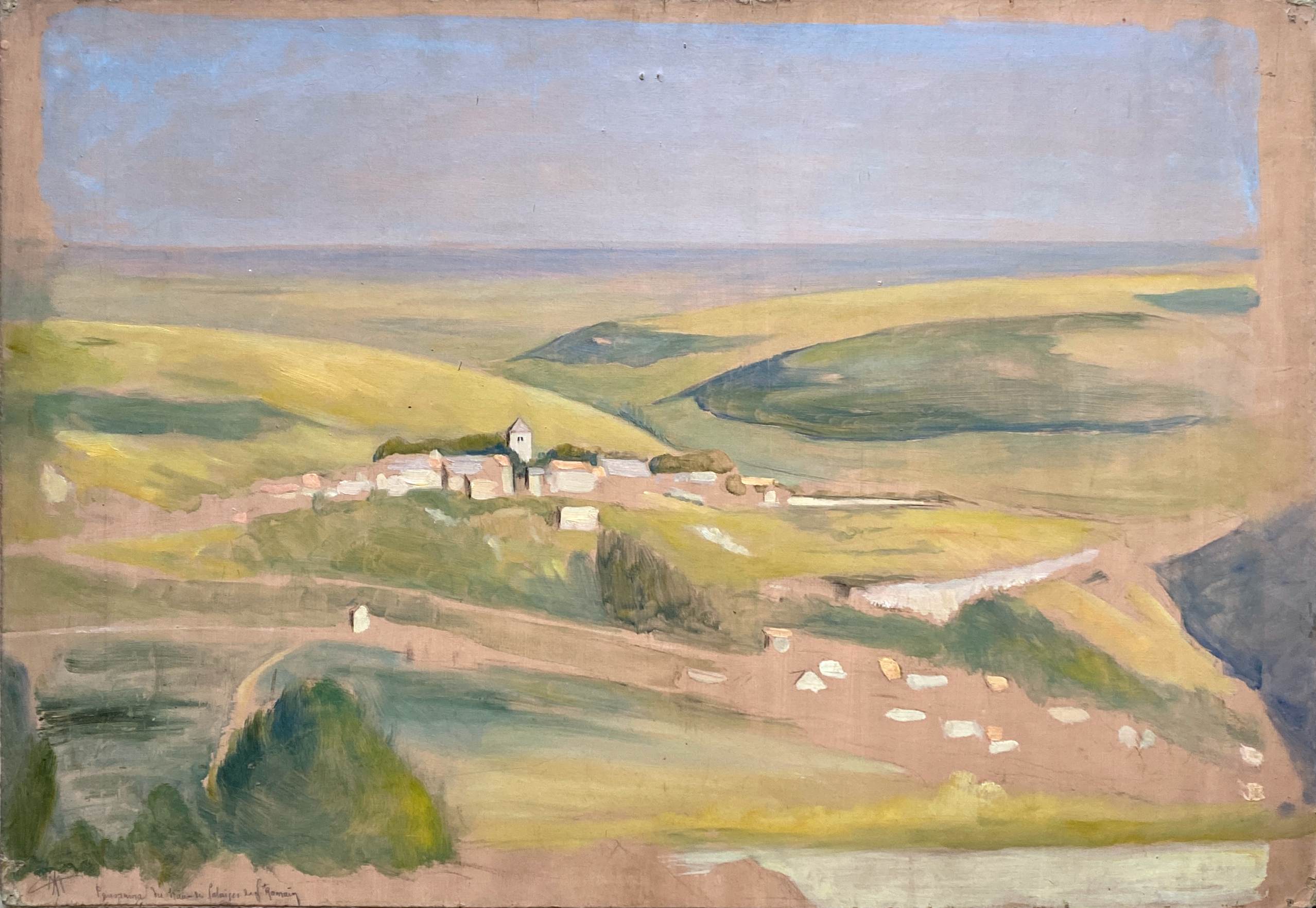 Tableau HSP "Panorama à St Romain" (Côte d'Or) par Auguste Mallard (1895-1965)