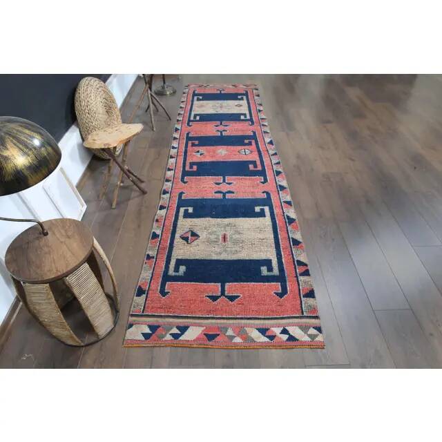 1970s Turkish Oushak Handmade Wool Cotton Pink Runner Rug 90x333