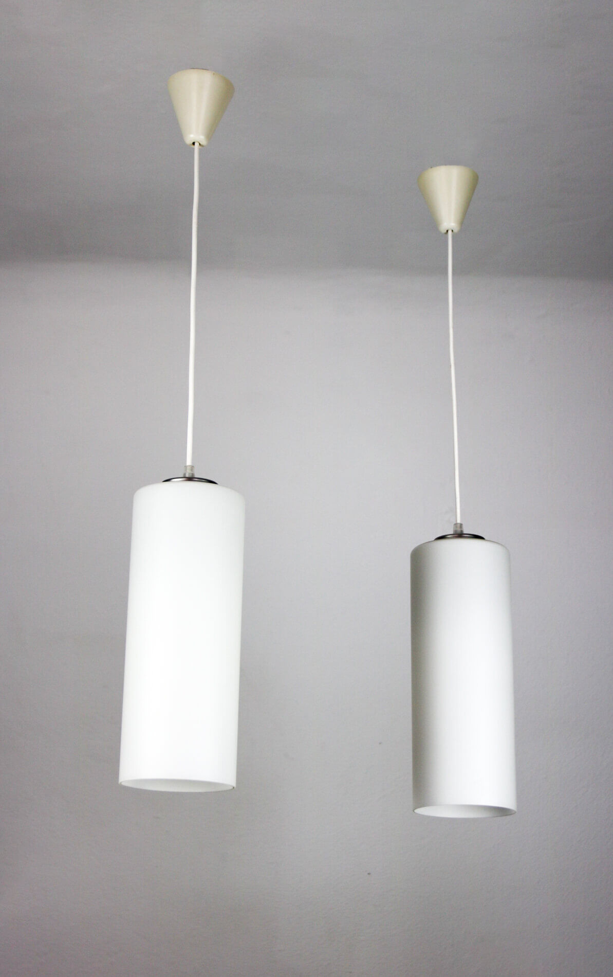 Pair of vintage Danish opaline glass hanging light