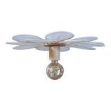 16-petal flower lamp in rattan and white linen