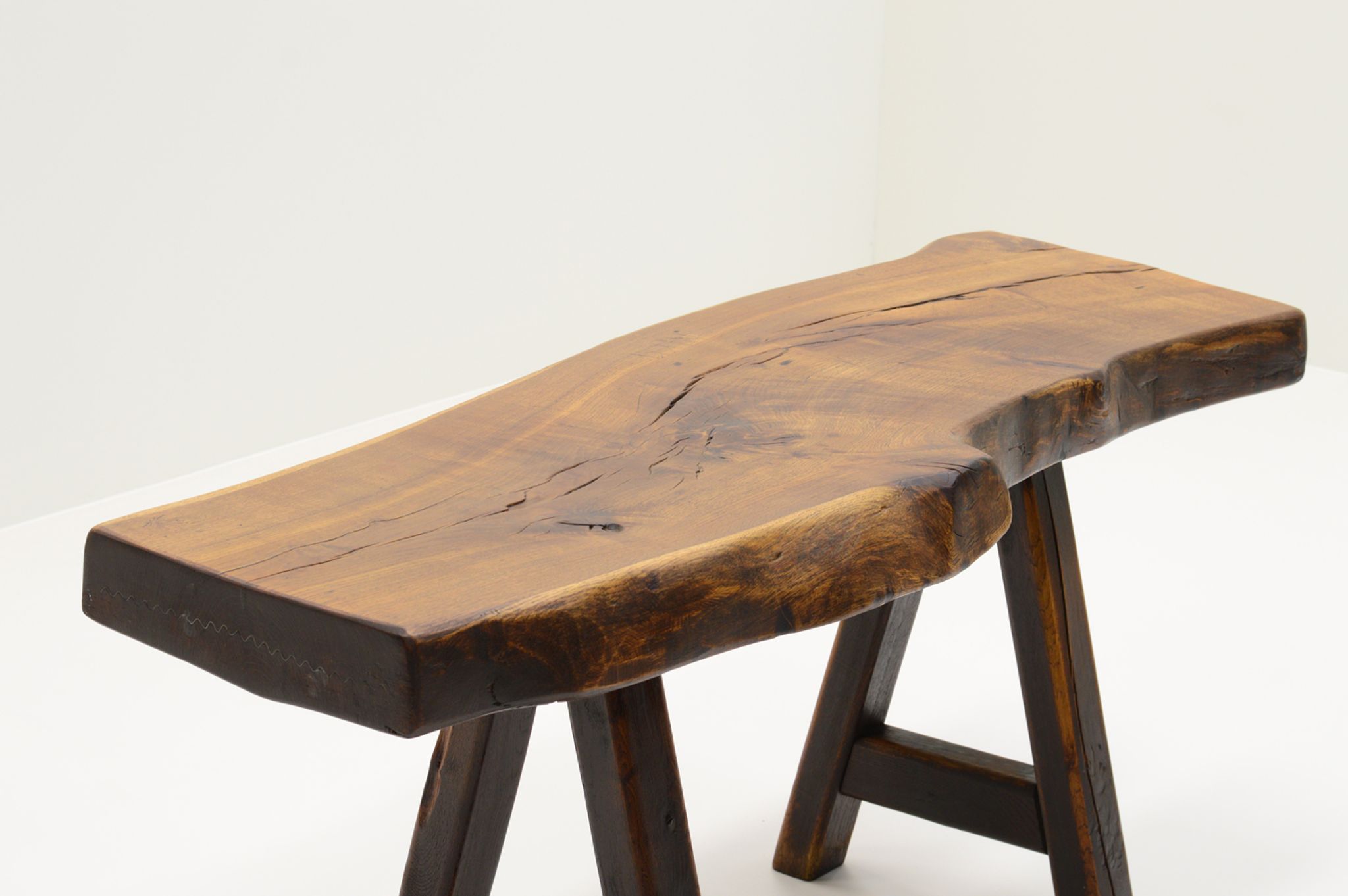 Handmade Oak brutalist table by Mobichalet, Belgium 60s.