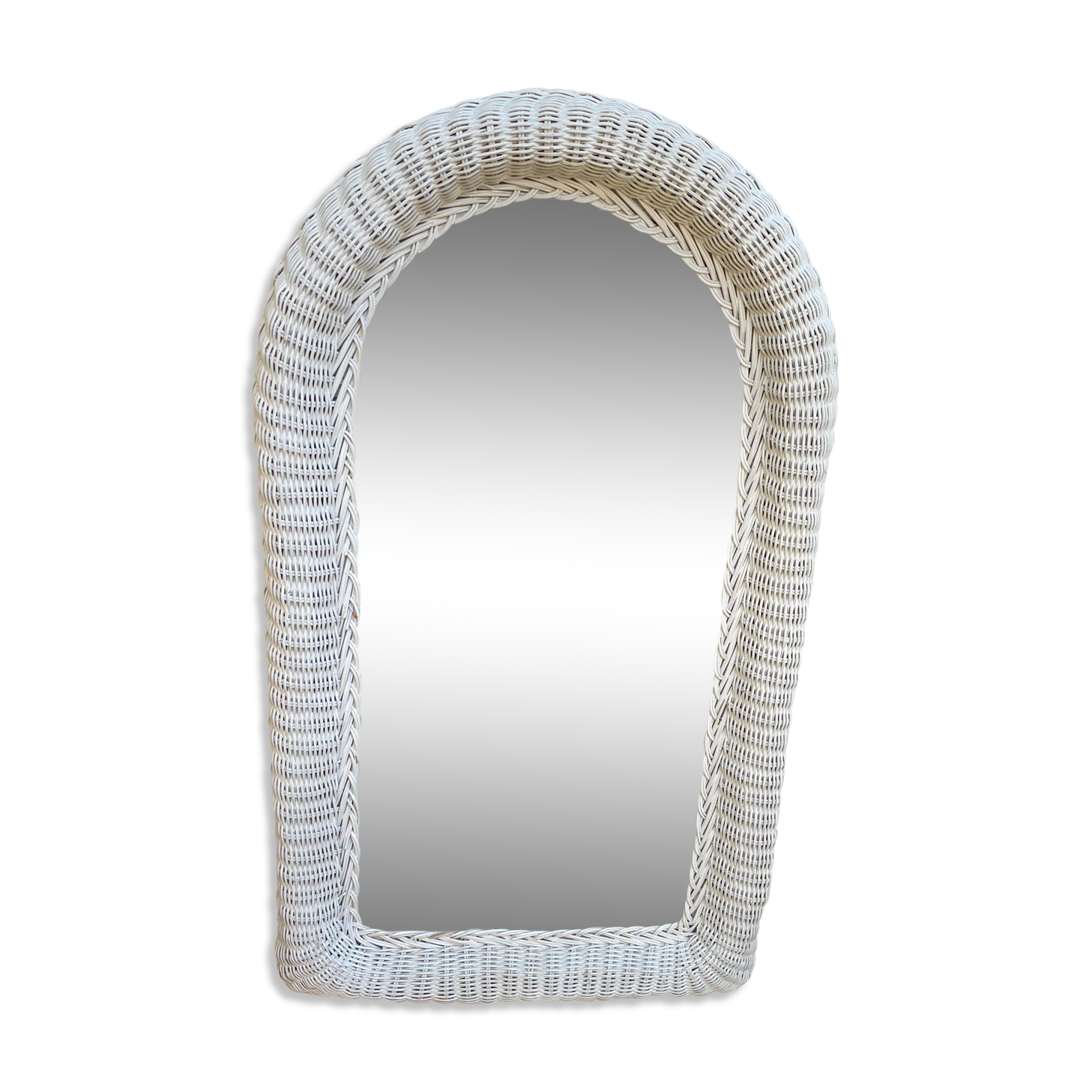 White vintage rattan mirror
