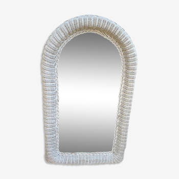 Miroir en rotin vintage blanc