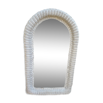 White vintage rattan mirror