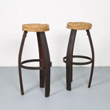 Original set of 2 bar stools by Frida Minet and Adrien Audoux, 1950s, France