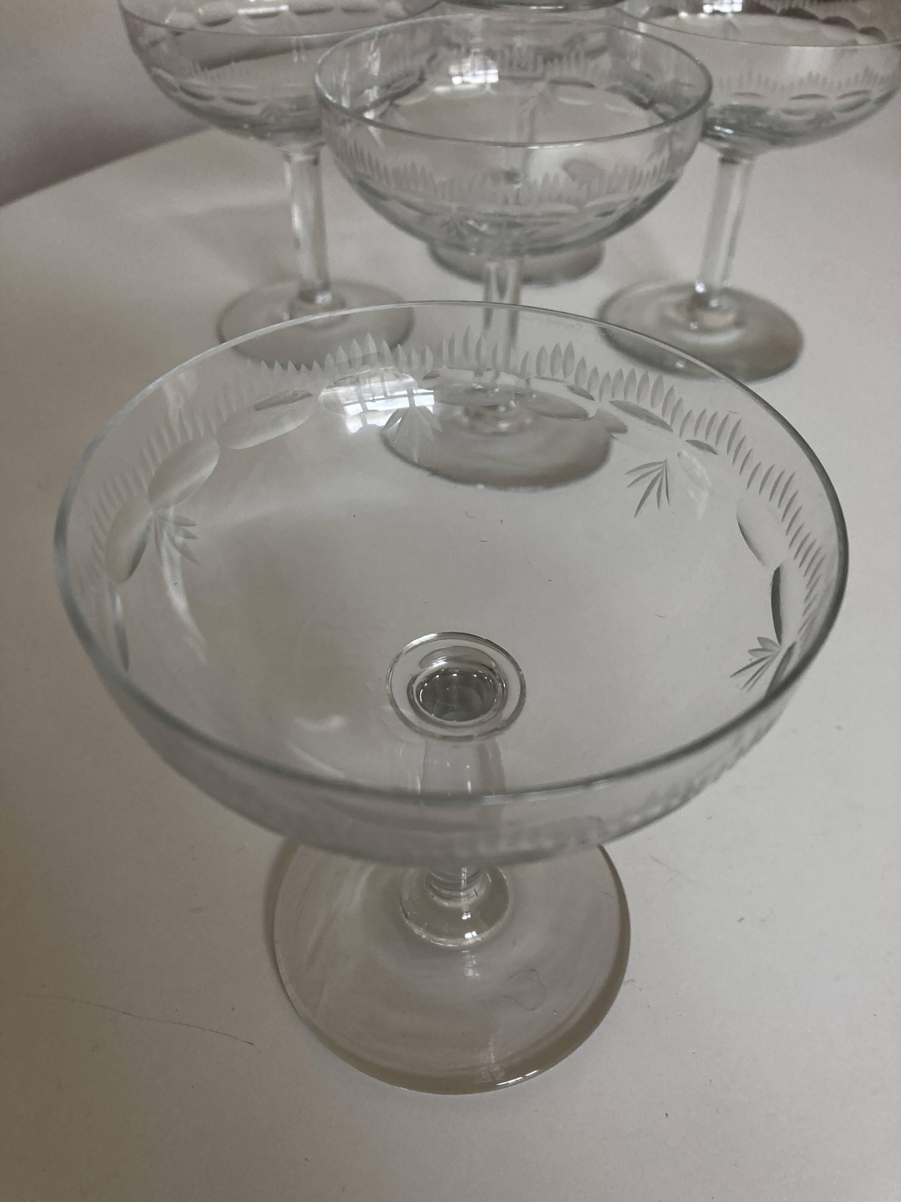 Set of 6 faceted cut crystal champagne glasses, Napoleon III style