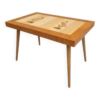 Side table and vintage marquetry, 1960-70, mid-century.