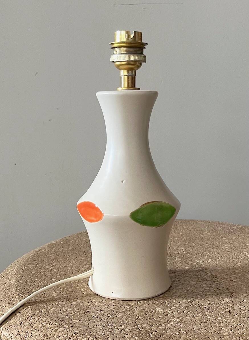 Vintage white ceramic lamp - 1950s / 1960s - Handmade lampshade.