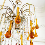 Lustre cascade Murano vintage en verre ambré et cristal, chandelier it