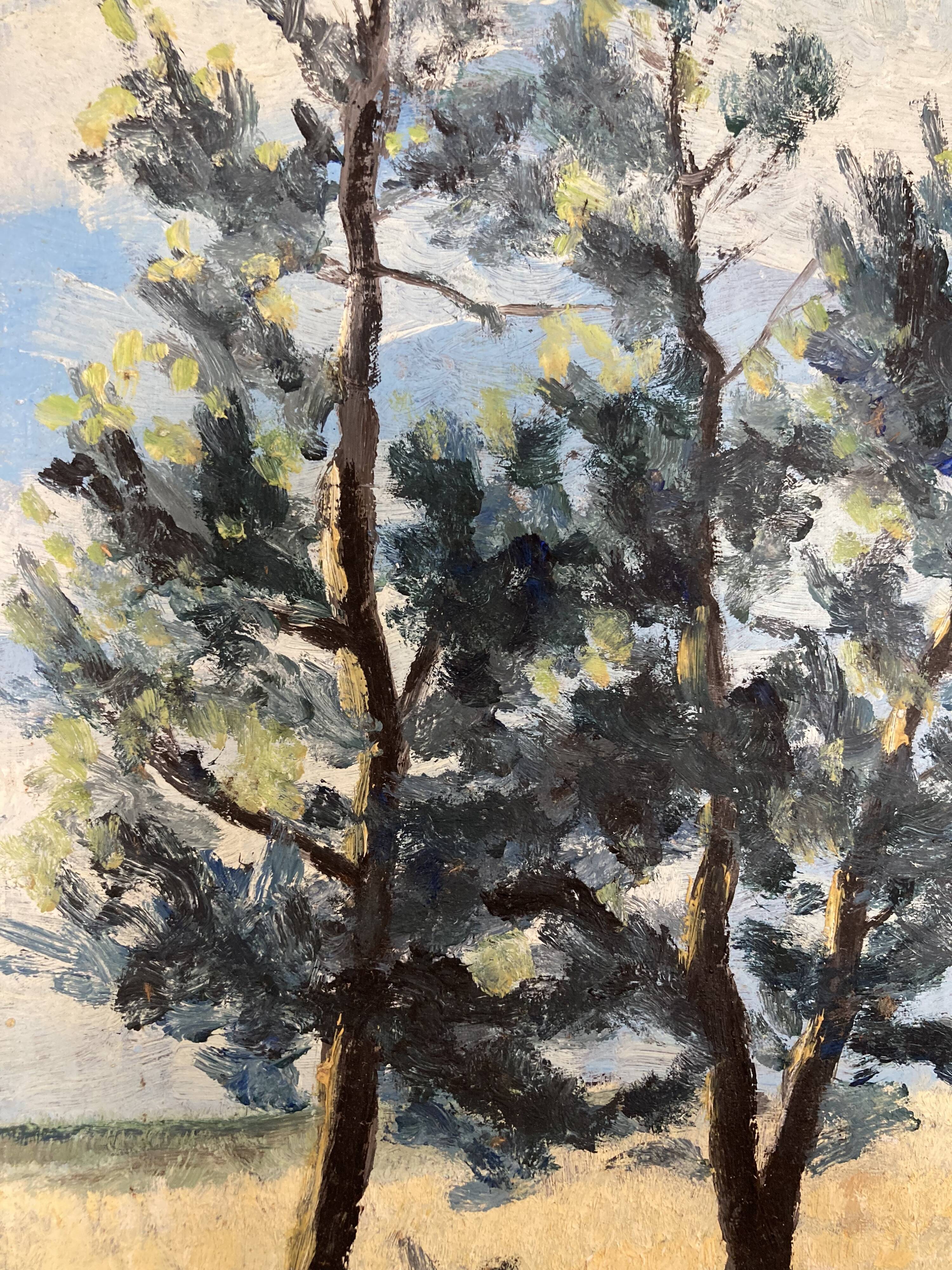 Landscape with poppies, oil on panel, Henry d'Avesnes (1907-1999)