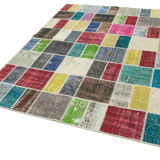 Handwoven oriental overdyed 177 cm x 229 cm multicolor patchwork carpet