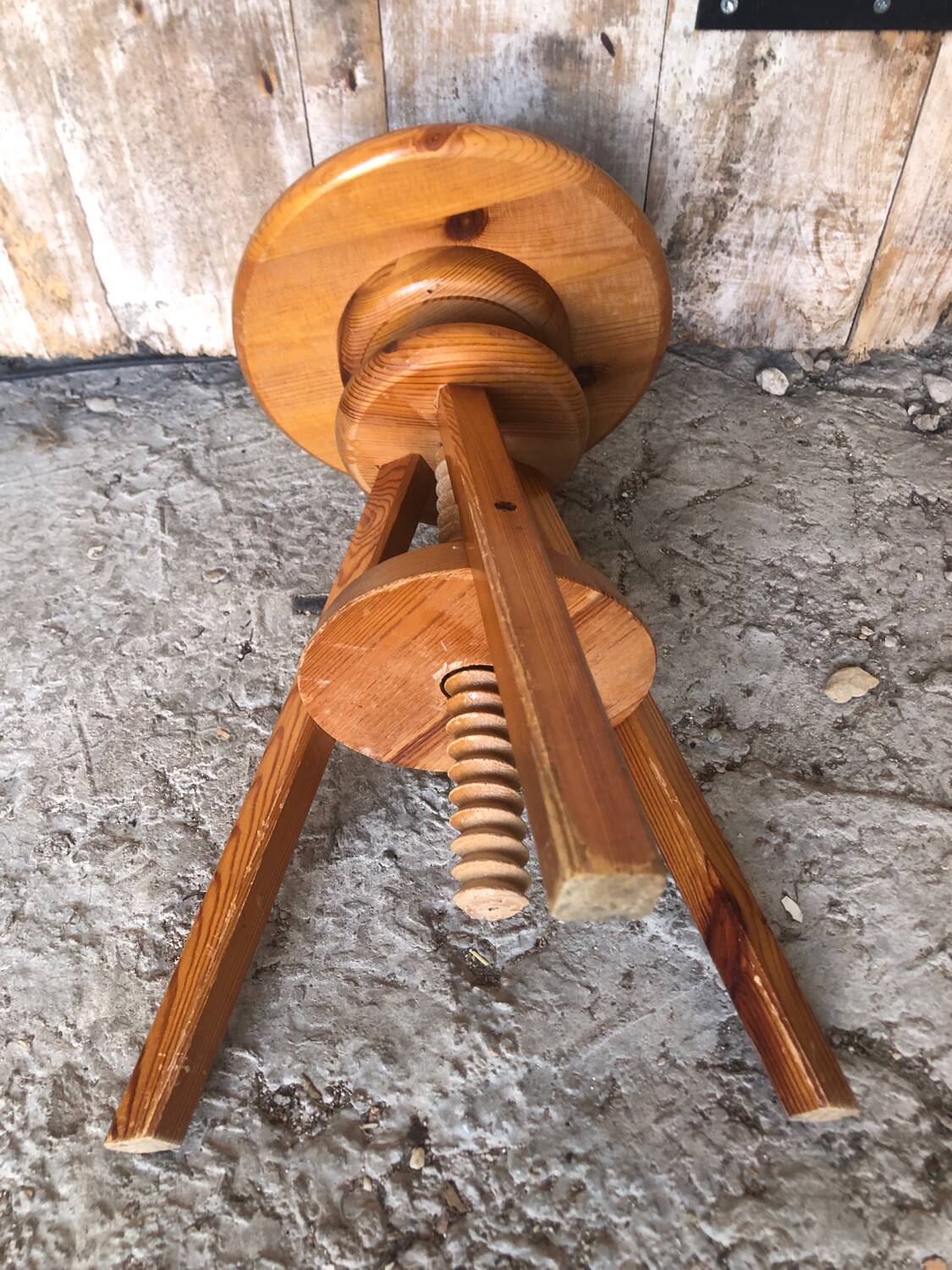 Vintage light wood tripod screw painter's stool