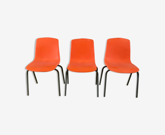 Trio de chaises d'enfant orange Grosfillex années 70