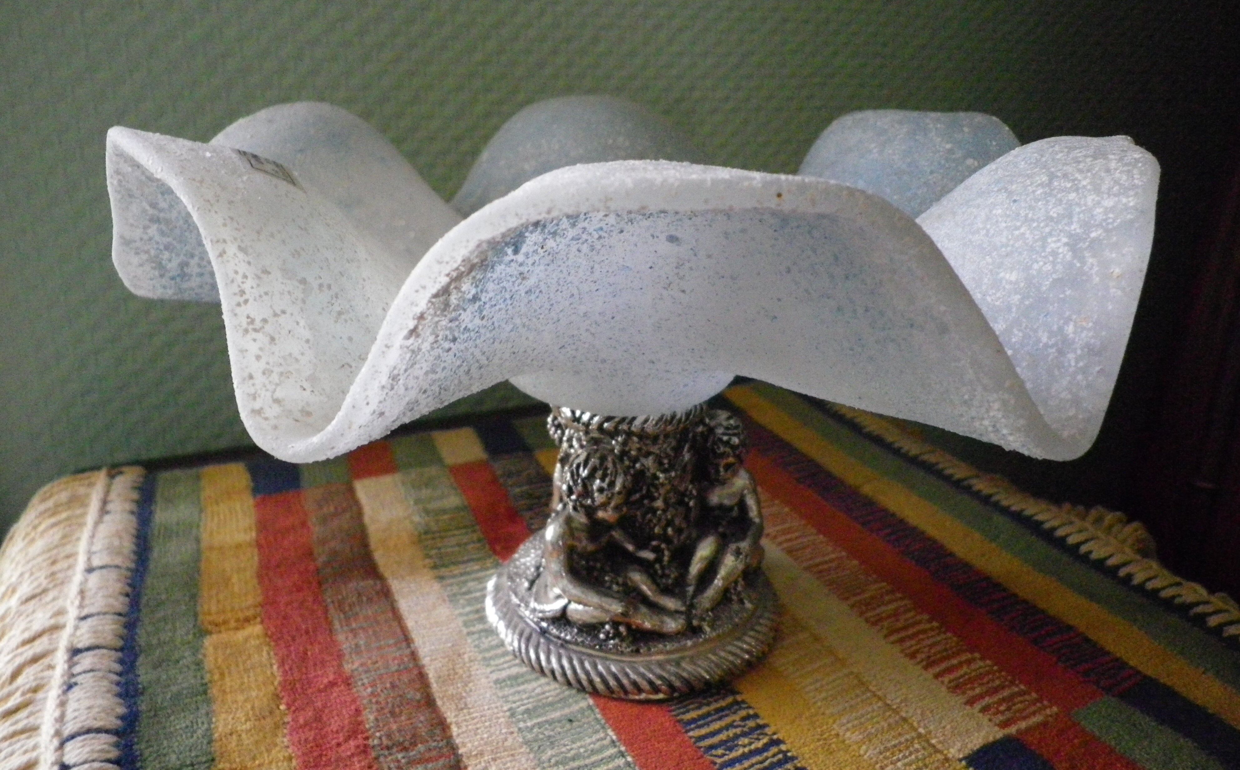 Fruit cup with silver metal foot, Murano granite glass "Vetro eseguito da maestri di Murano"