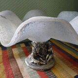 Fruit cup with silver metal foot, Murano granite glass "Vetro eseguito da maestri di Murano"