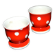 Set of 2 vintage egg cups in red earthenware with white polka dots 5cm