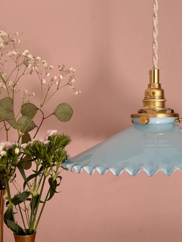 Suspension abat-jour vintage en opaline bleue
