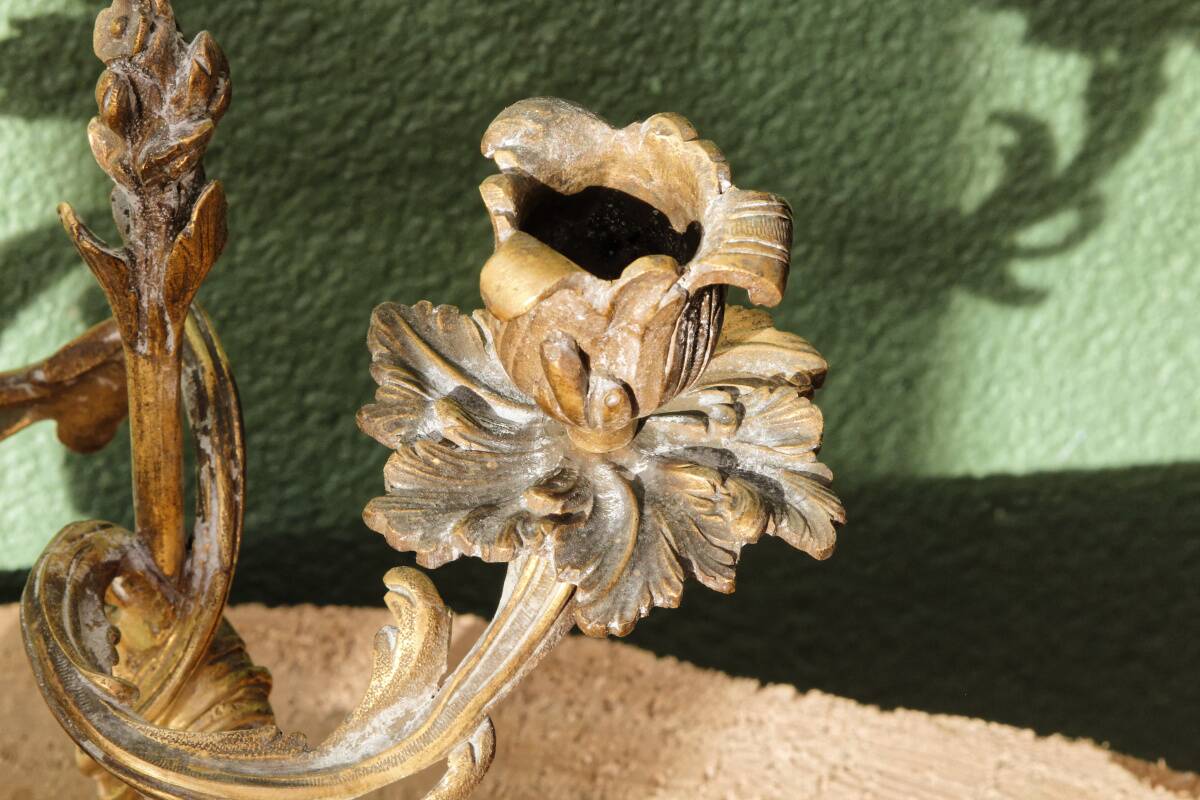 Pair of bronze candlesticks, rococo, 2 lights