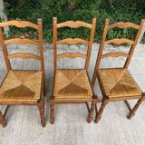 3 solid wood straw chairs, firm type, high back