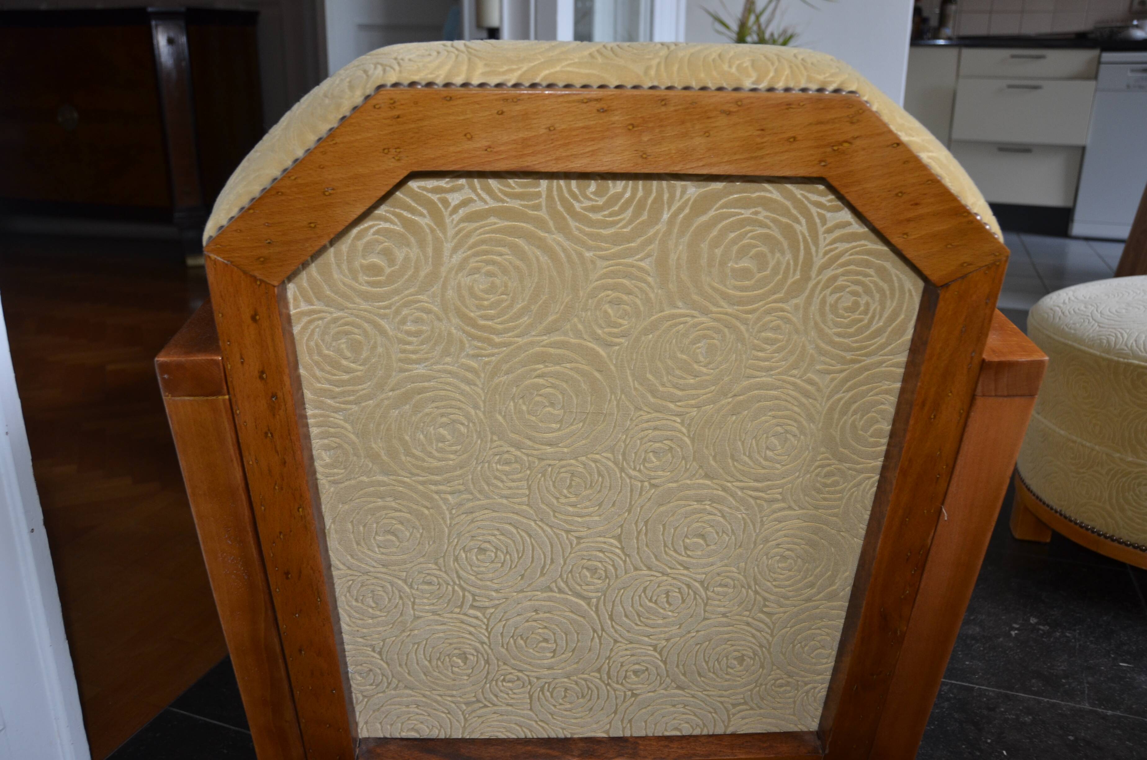 Pair of Art Deco armchairs and poufs