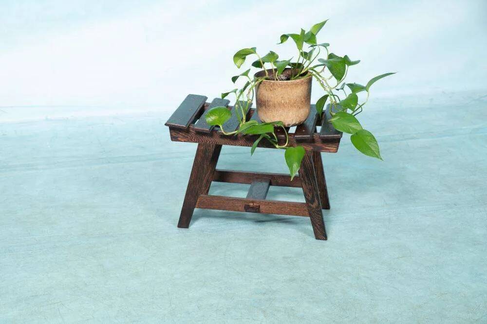 Bohemian footrest in wenge, 1970s Japandi stool