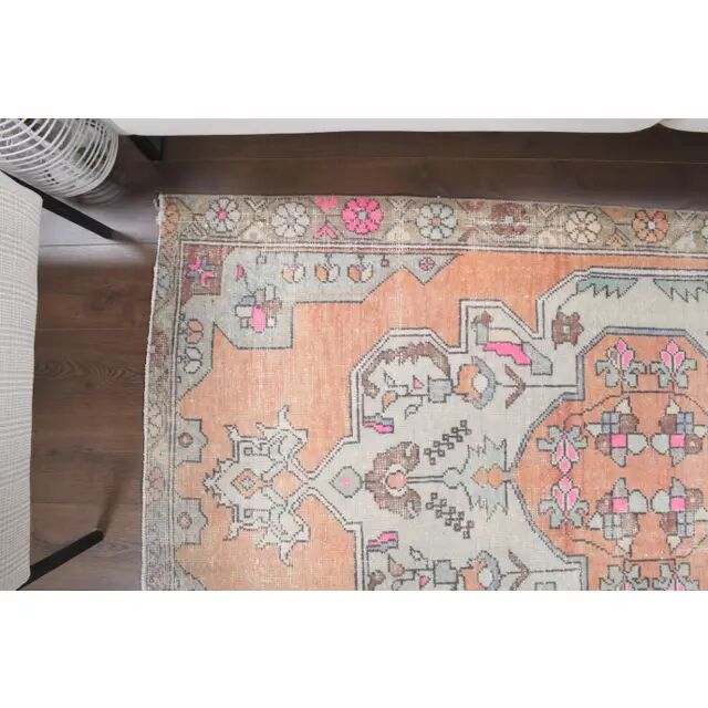 1970s Turkish Oushak Handmade Wool Cotton Orange Area Rug 121x220