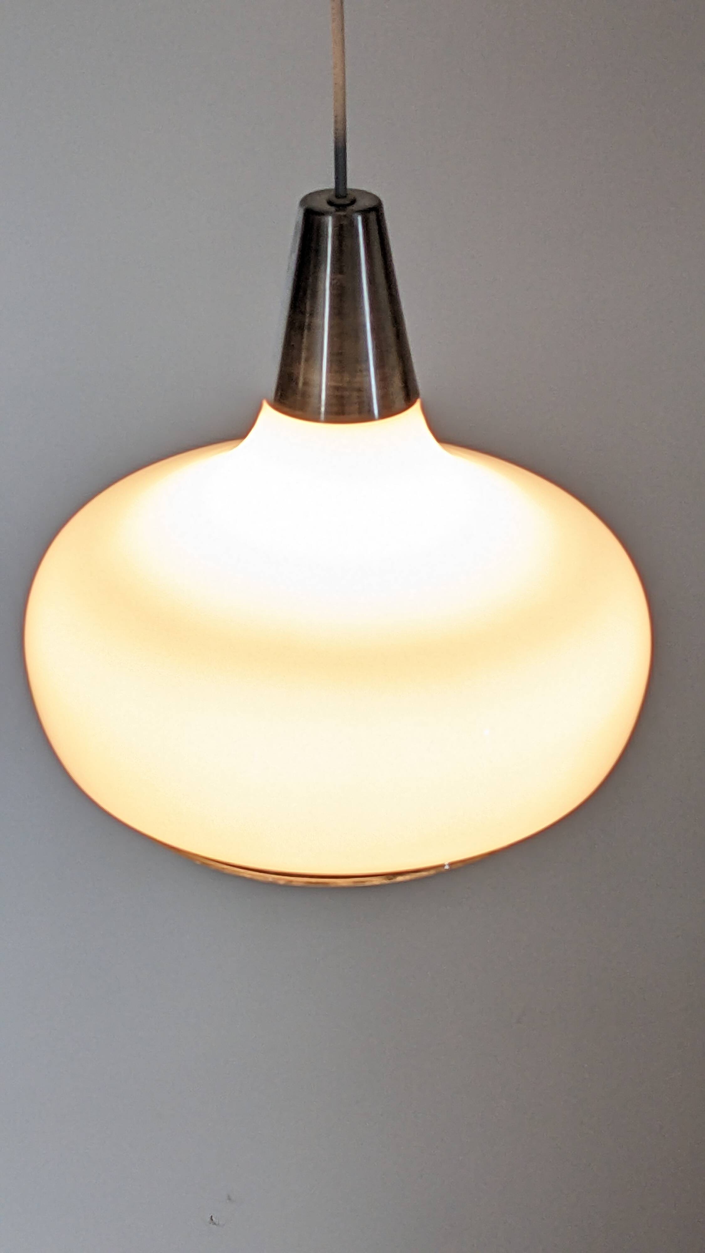 Water drop pendant light Space age in white opaline, France circa 1970.