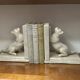 Art Deco, pair of crackled earthenware bookends featuring cats from Louvière around 1930.