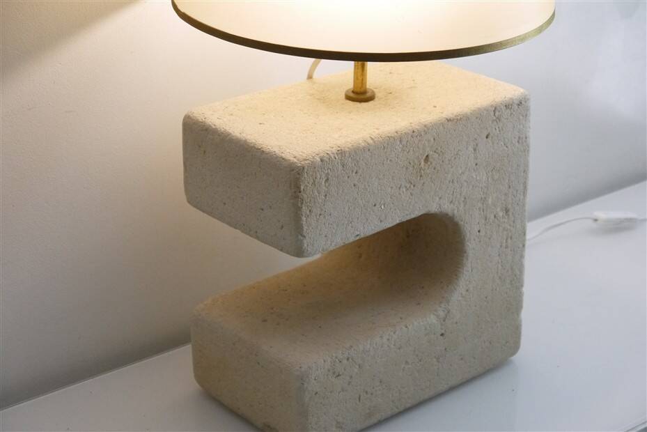 Large sculptural lamp in stone 1970