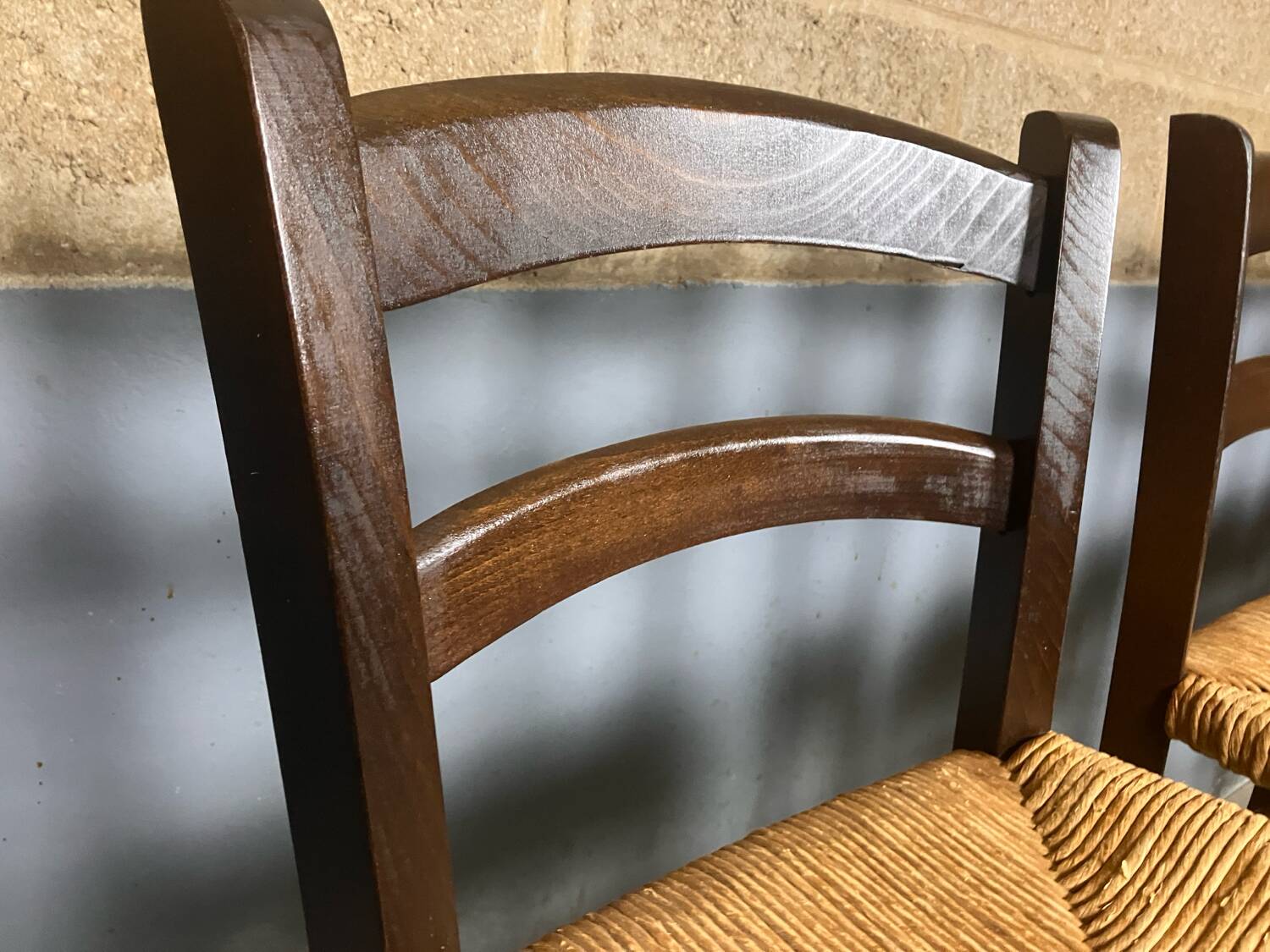 Tabouret de bar 4x vintage jonc brocante